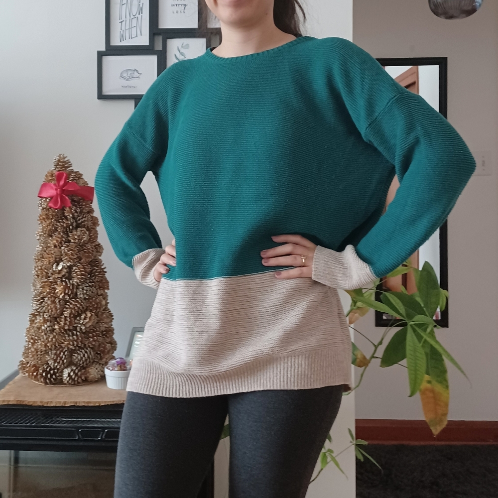 Urban Outfitters Green and Beige Oversized Sweater